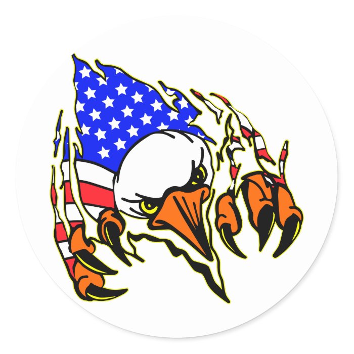 Eagle Tearout W/ American Flag Tattoo Round Sticker