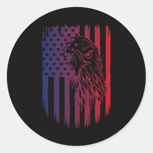 Eagle Tee 4th Of July Usa American Flag Women Men  Classic Round Sticker