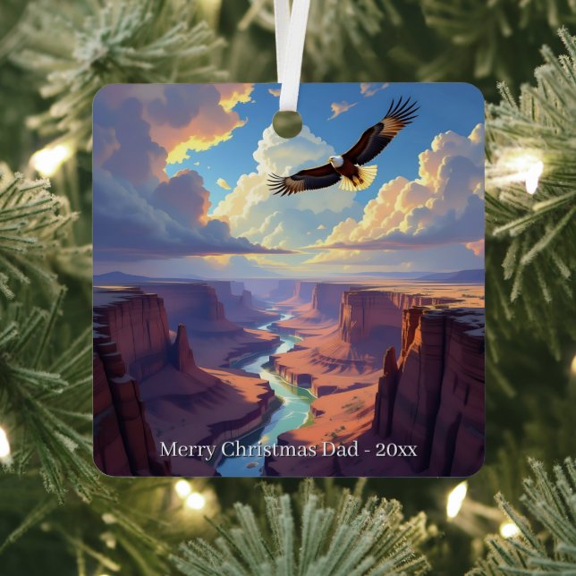 Eagle Themed Personalized Christmas Metal Ornament (Insitu)