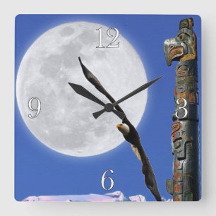 Eagle, Totem Pole & Moon Fantasy Art Clock