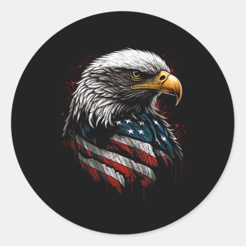 Eagle Us American Flag 4th Of July Men Women Boys  Classic Round Sticker
