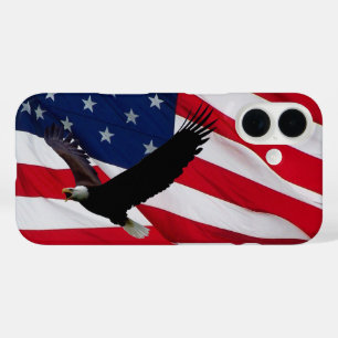 Eagle US Flag on Windy Day iPhone 16 Case