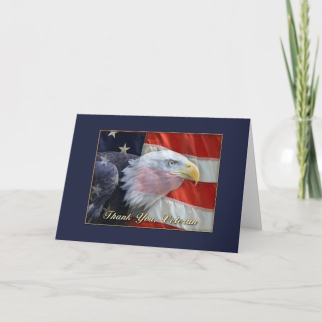 Eagle US Flag, Thank You Veteran Greeting Card (Front)