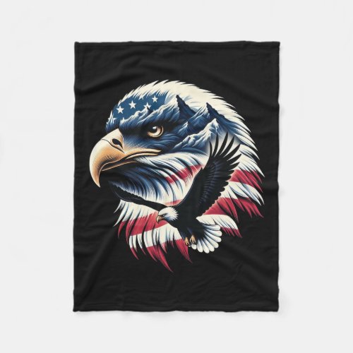 Eagle Usa Flag 4th Of July Man Woman Art  Fleece Blanket