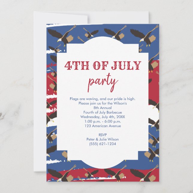 Eagle USA Patriotic American Flag 4th July Party Invitation (Front)