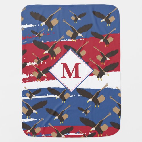 Eagle USA Patriotic American Flag Monogram Baby Blanket