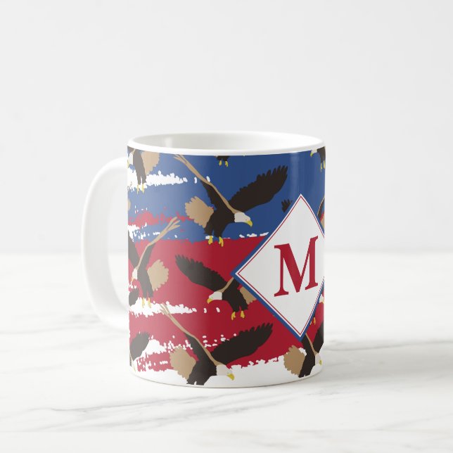 Eagle USA Patriotic American Flag Monogram Coffee Mug (Front Left)