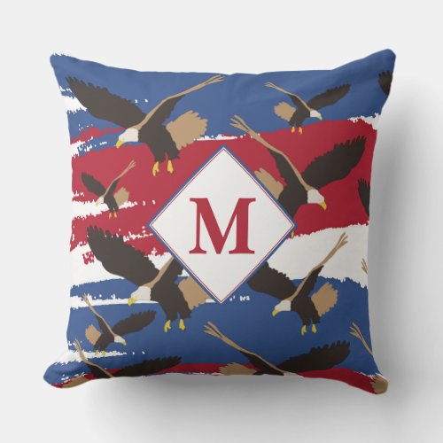 Eagle USA Patriotic American Flag Monogram Throw Pillow