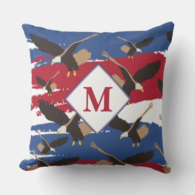 Eagle USA Patriotic American Flag Monogram Throw Pillow (Front)