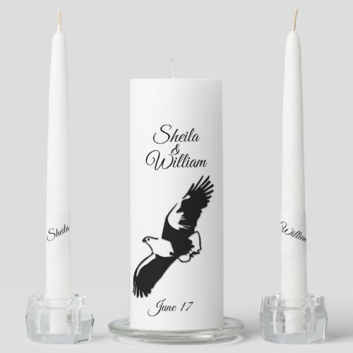 Eagle W Names Date and Year Wedding Unity Candle Set