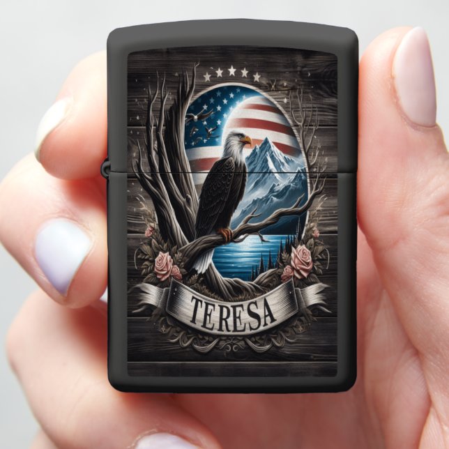 Eagle Watching Teresa's Mountain View Zippo Lighter (In Hand)