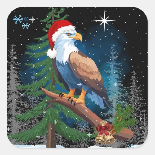 Eagle Wearing Santa Hat Christmas  Square Sticker