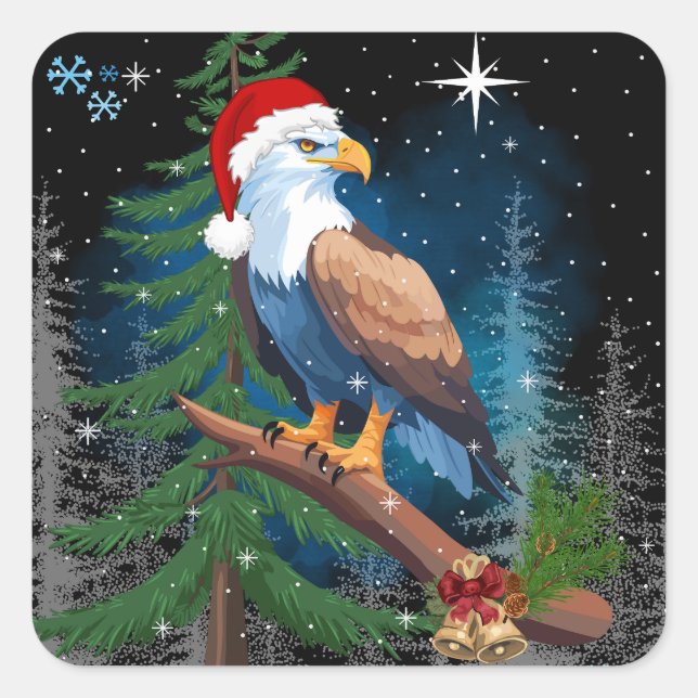 Eagle Wearing Santa Hat Christmas  Square Sticker (Front)