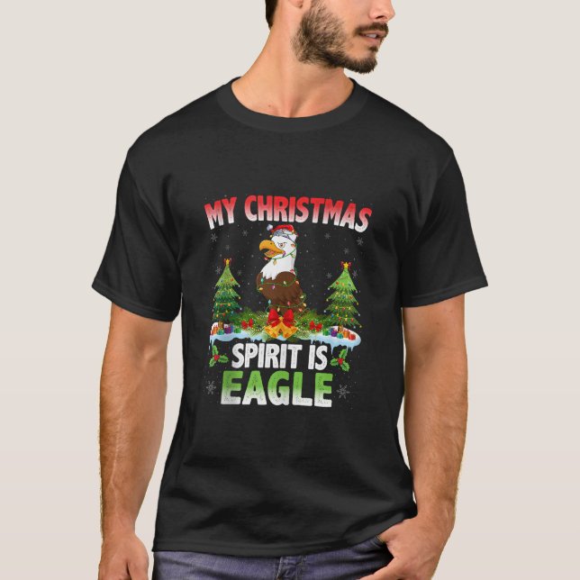 Eagle Wearing Santa Hat My Christmas Spirit Is Eag T-Shirt (Front)