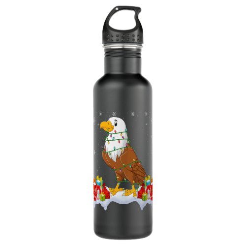 Eagle Wearing Xmas Light 2Funny Eagle Lover Christ Stainless Steel Water Bottle