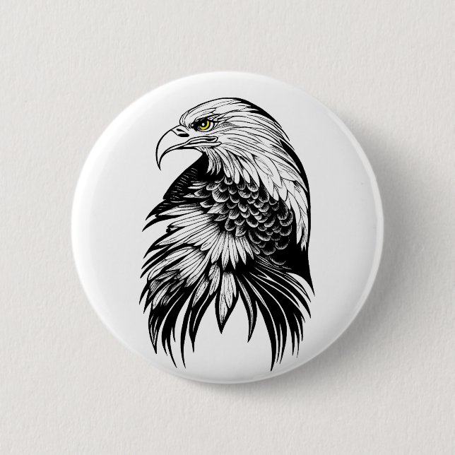 Eagle Wild Animal Nature Illustration Art Tattoo Button (Front)