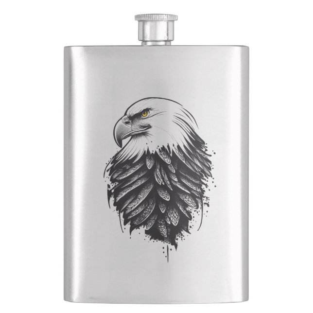 Eagle Wild Animal Nature Illustration Art Tattoo Flask (Front)