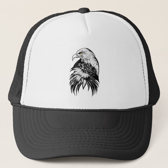 Eagle Wild Animal Nature Illustration Art Tattoo Trucker Hat (Front)
