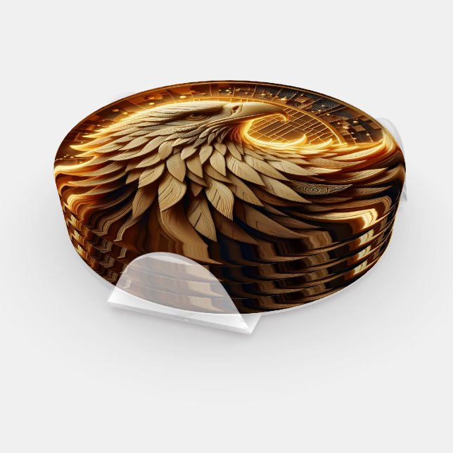Eagle with a intricate golden eagle coaster set (Set)