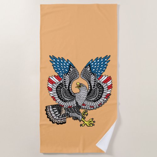 Eagle with American flag color Beach Towel