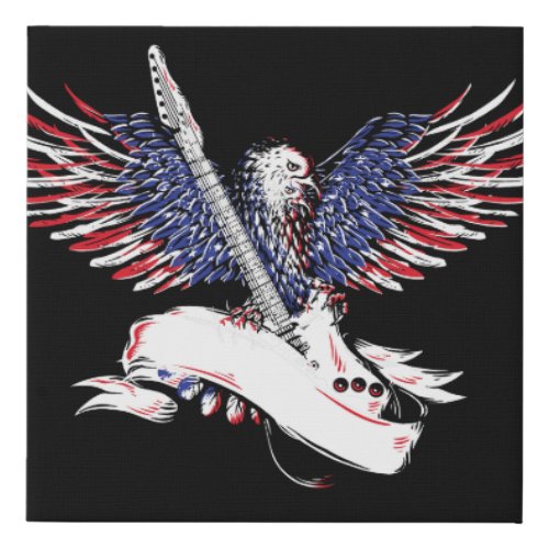 eagle with american flag color holiding guitar ill faux canvas print