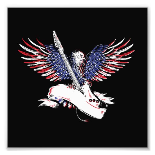 eagle with american flag color holiding guitar ill photo print