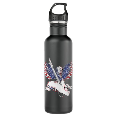 eagle with american flag color holiding guitar ill stainless steel water bottle