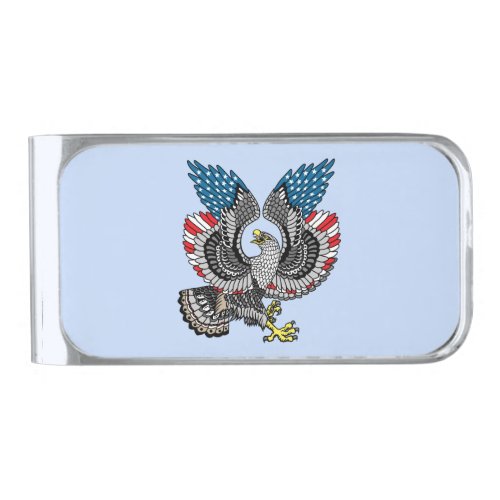 Eagle with American flag color Silver Finish Money Clip