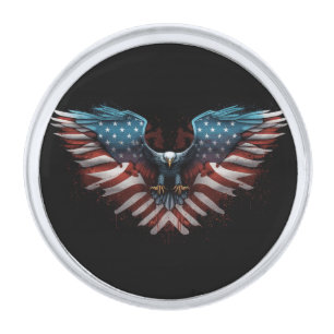 eagle-with-american-flag-it silver finish lapel pin