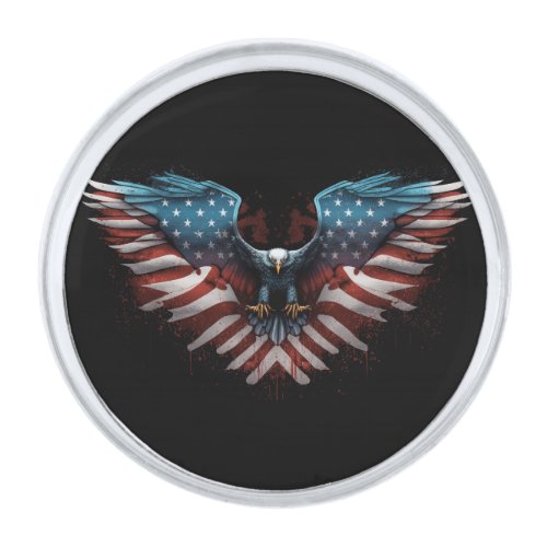 eagle_with_american_flag_it silver finish lapel pin