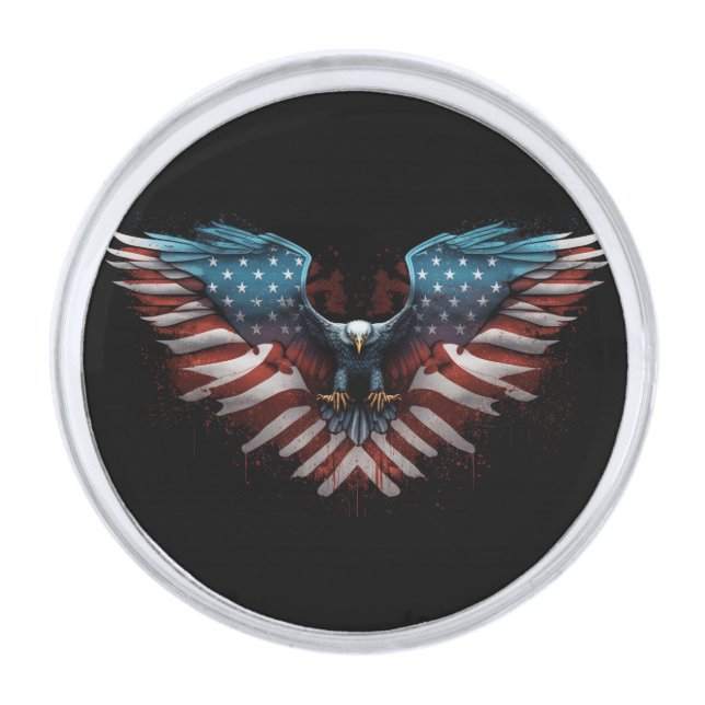 eagle-with-american-flag-it silver finish lapel pin (Front)