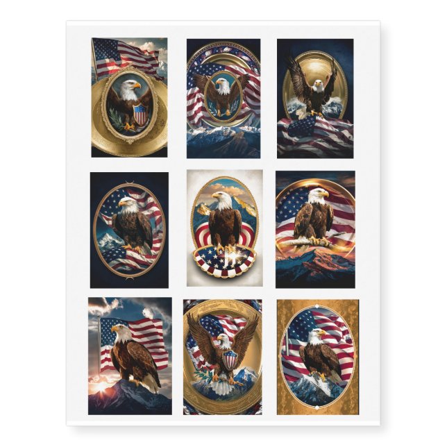 Eagle with American Flags Temporary Tattoos (Front)