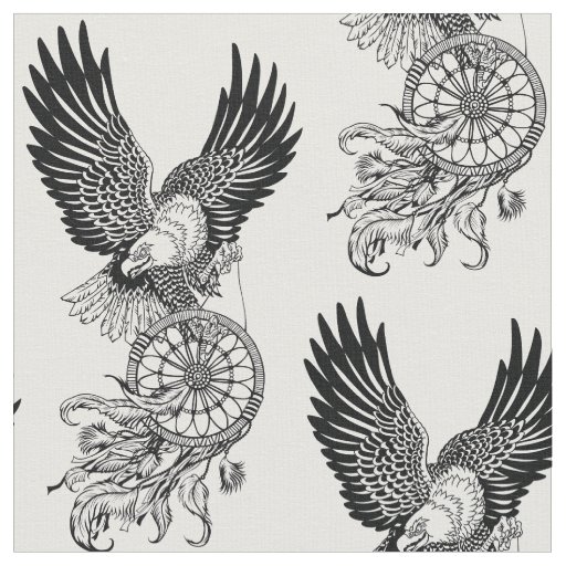Eagle with American native indians dreamcatcher Fabric