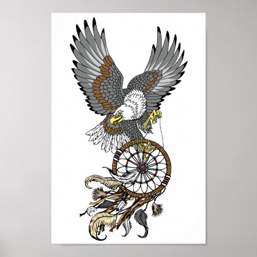 Eagle with American native indians dreamcatcher Po Poster