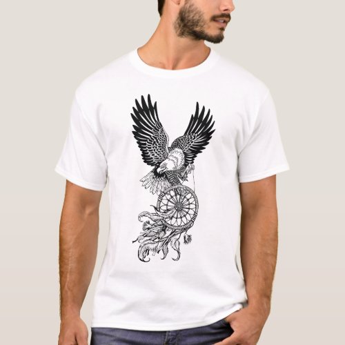 Eagle with American native indians dreamcatcher T_ T_Shirt