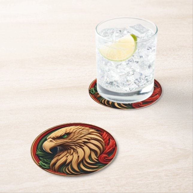 Eagle With Enchanting Green Eyes Round Paper Coaster (Insitu)