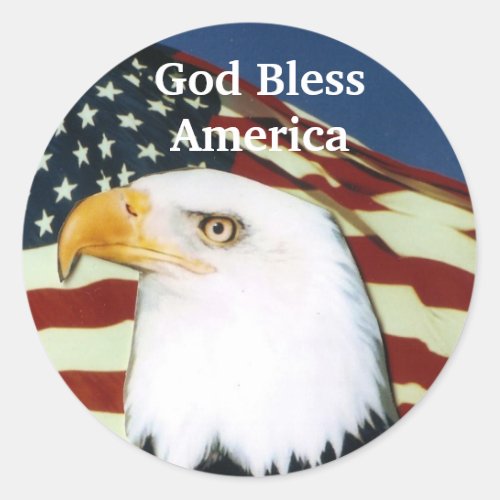 Eagle with flag God Bless America Classic Round Sticker