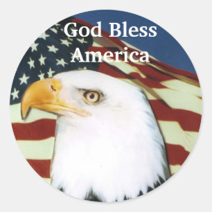 Eagle with flag, God Bless America Classic Round Sticker