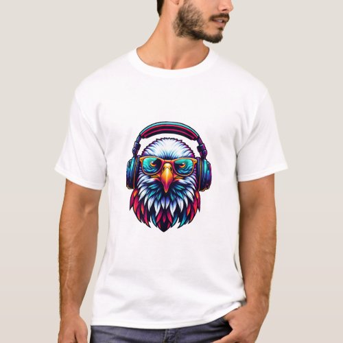 eagle with headphones T_Shirt