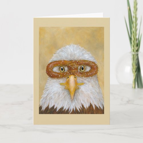 Eagle with Soft Pretzel mask Note Card
