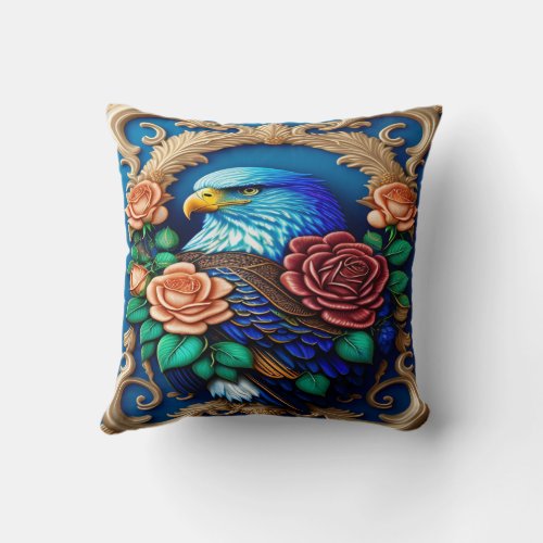 Eagle with with classical roses elements throw pillow