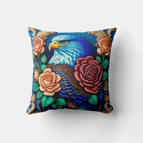 Eagle with with classical roses elements throw pillow