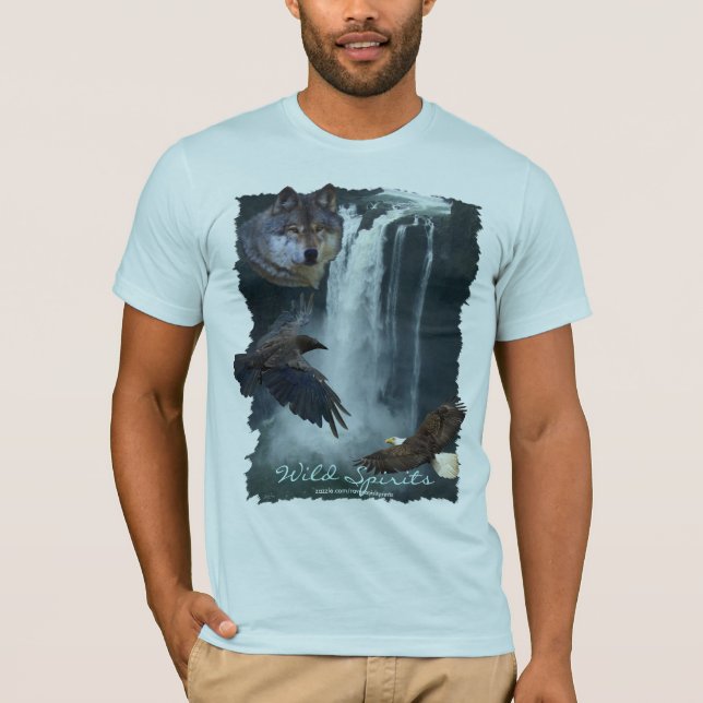 Eagle, Wolf, Raven & Falls Nature Scene T-Shirt (Front)