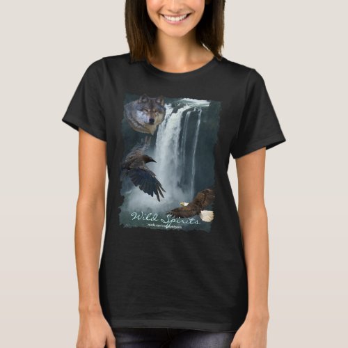 Eagle Wolf Raven  Water Fall Nature Scene Shirt