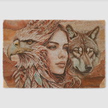 Eagle - Woman - Wolf - watercolor art 1 - Fan Fun