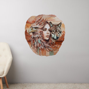 Eagle - Woman - Wolf - watercolor art 1 - Fan Fun Wall Decal