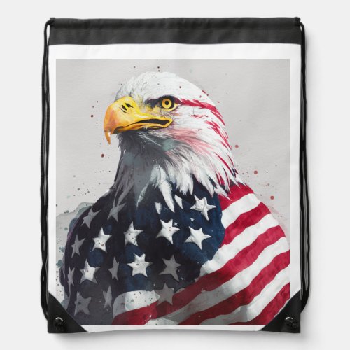Eagle wrapped with American flag D1 Drawstring Bag