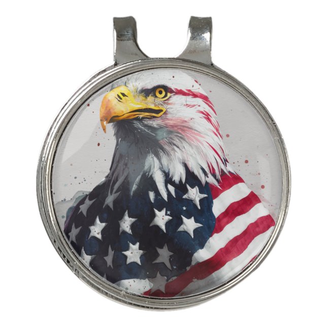 Eagle wrapped with American flag D1 Golf Hat Clip (Front)