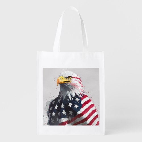 Eagle wrapped with American flag D1 Grocery Bag
