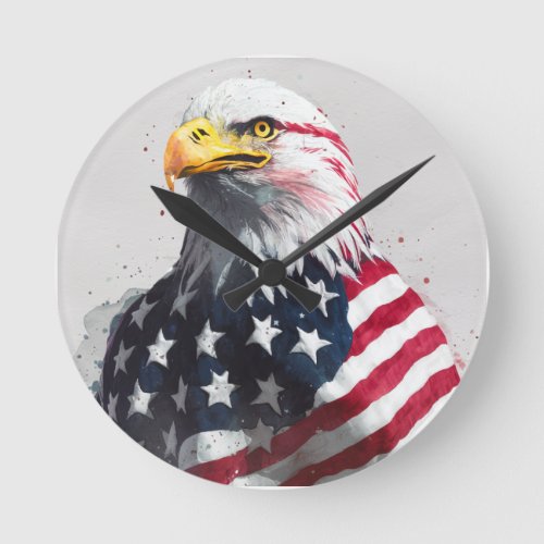 Eagle wrapped with American flag D1 Round Clock